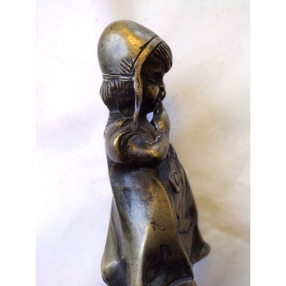 Set of Two (2) Doorstops 11" Girls Standing On Chair Bronze Statues - Picture 7 of 16